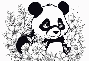 Panda SD gundam, surrounded by flowers half sleeve tattoo idea