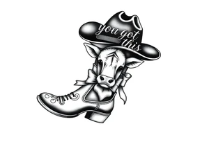 A cowboy boot with a cowboy hat on top the words you got this stitched into the hat and stitched into the boot an orange, a highland cow and a bow tattoo idea