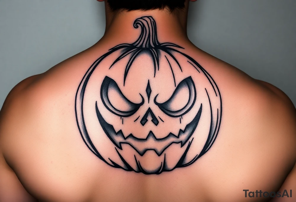 Spooky carved pumpkin 
With sad evil tattoo idea