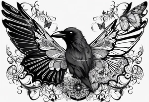 A Butterfly and a Raven, they have the same size tattoo idea