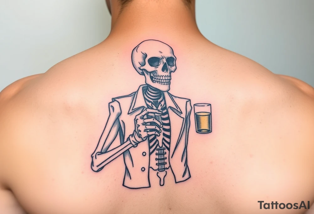 evil skeleton in clothes getting drunk tattoo idea