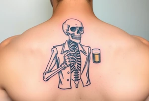 evil skeleton in clothes getting drunk tattoo idea