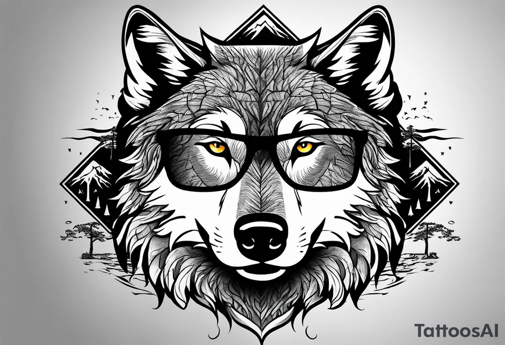 Badass wolf wearing sunglasses
Dark woods
Mountain peaks tattoo idea