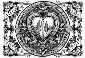 heartbeat with initials JC SS DS JC spaced out tattoo idea