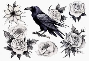 raven wearing a white corsage tattoo idea