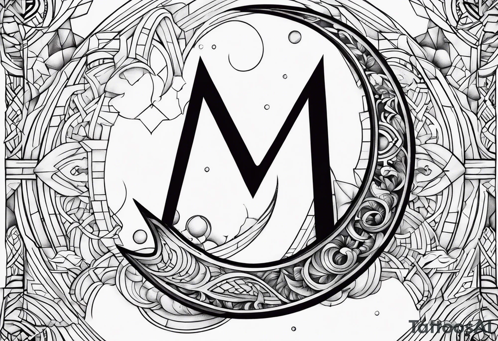 Moon and letter M tattoo idea