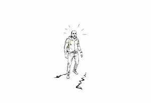 Confusion and pressure in thin lines on screaming solo traveler with no face with his skin ripped left on the path he passed tattoo idea