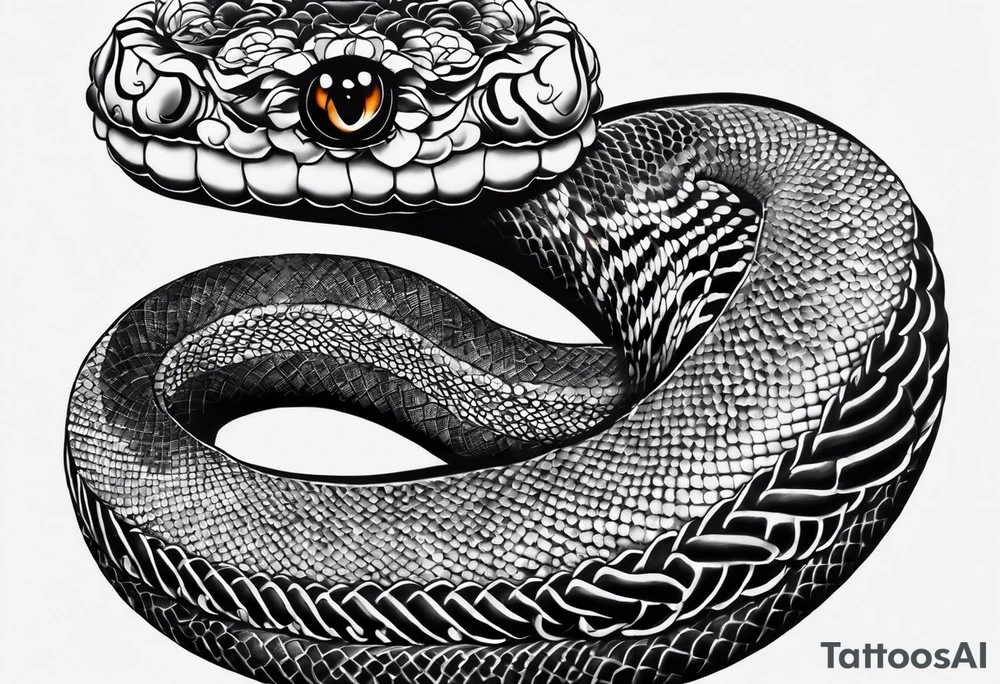 Double headed snake tattoo for placement along the spine in japanese style where the head is positioned at the bottom end of my spine to symbolise a journey of healing and transformation with small reference to ying yang tattoo idea