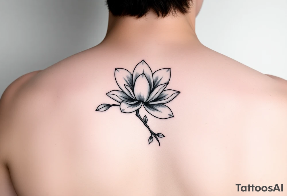 Long magnolia branch with botanical details tattoo idea