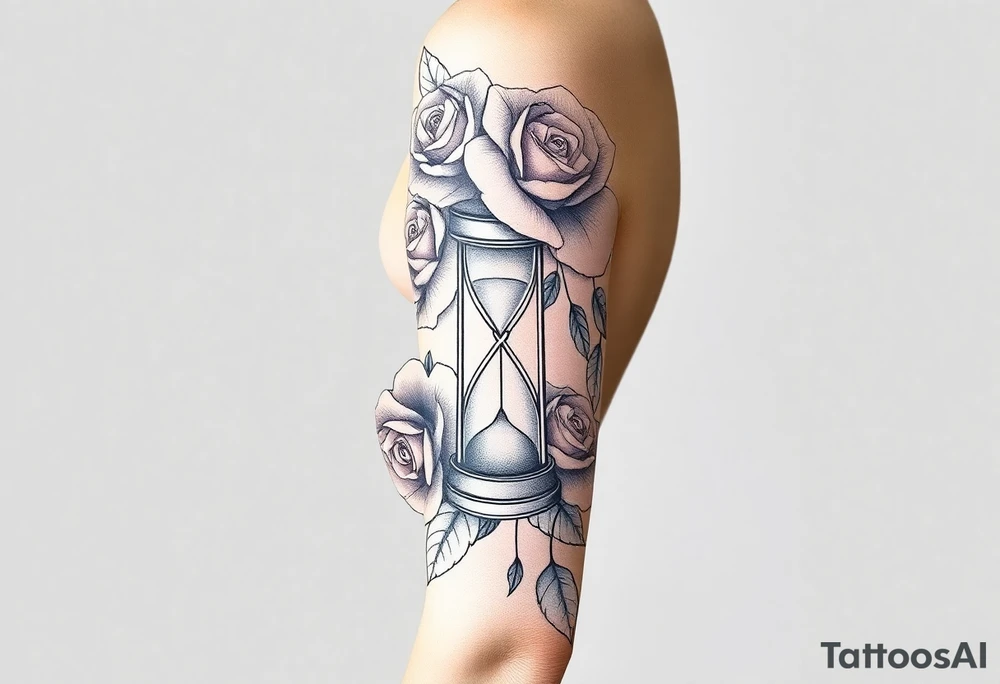 Roses with hour glass tattoo idea