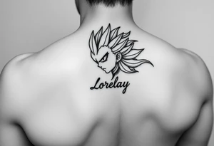 Créame un diseño en miniatura para la parte baja del bicep de un personaje principal chica 
de dragón Ball z con el nombre de lorelay escrito por debajo del diseño tattoo idea
