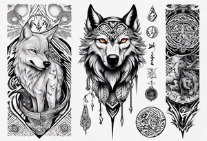 want a half sleeve on my left forearm featuring a howling wolf, surrounded by Māori patterns and Norse symbols tattoo idea