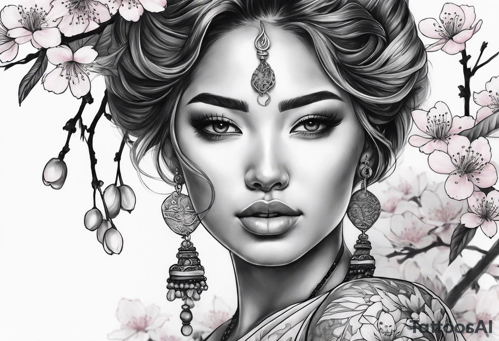 Samari with cherry blossoms tattoo idea