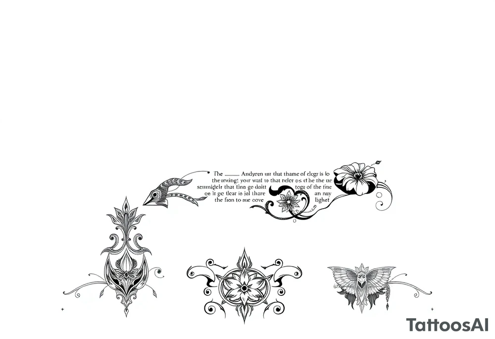 long shaman and witch  style mytical sleeve with ancient rhyme tattoo idea