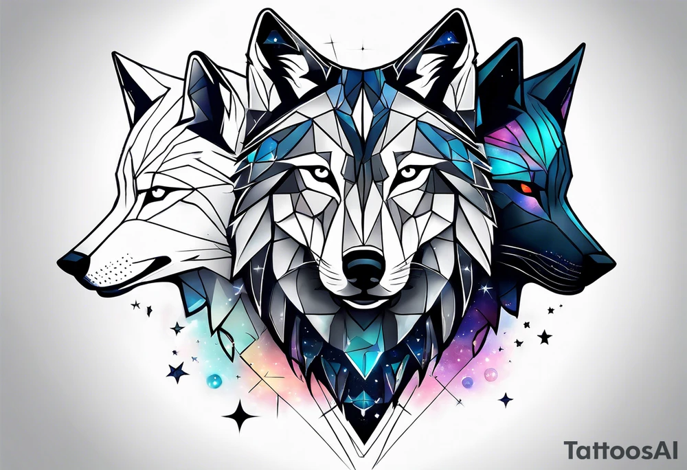 Constellation, two animal wolf, géométric tattoo idea