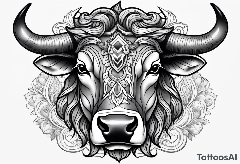 Black and grey taurus birthday tattoo idea