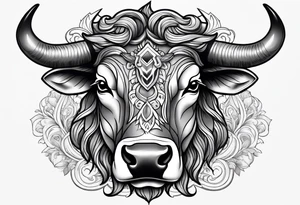 Black and grey taurus birthday tattoo idea