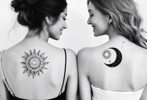 Matching friend tattoos, moon and sun, floral, vines, tiny and minimal, for side of rib tattoo idea