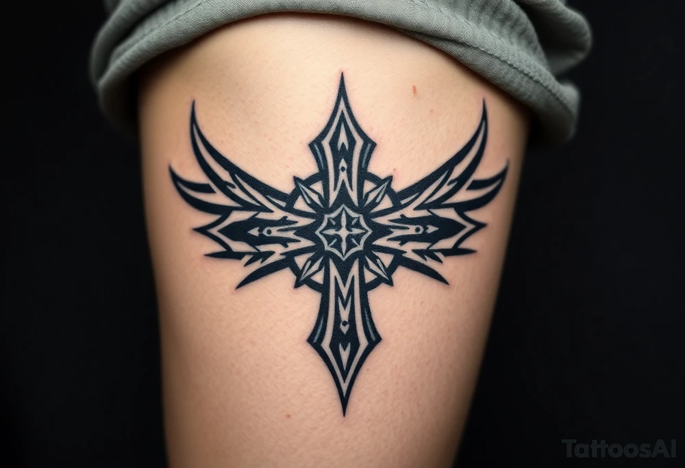 A black upside down cross tattoo idea