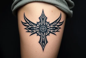 A black upside down cross tattoo idea