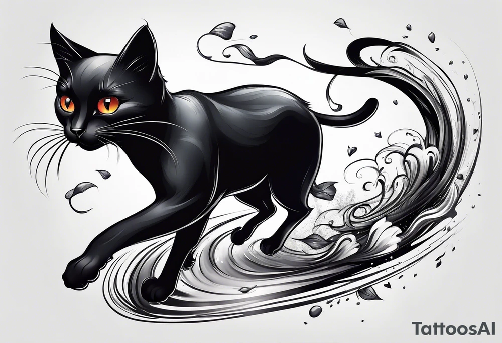 black cat chasing white mouse tattoo idea
