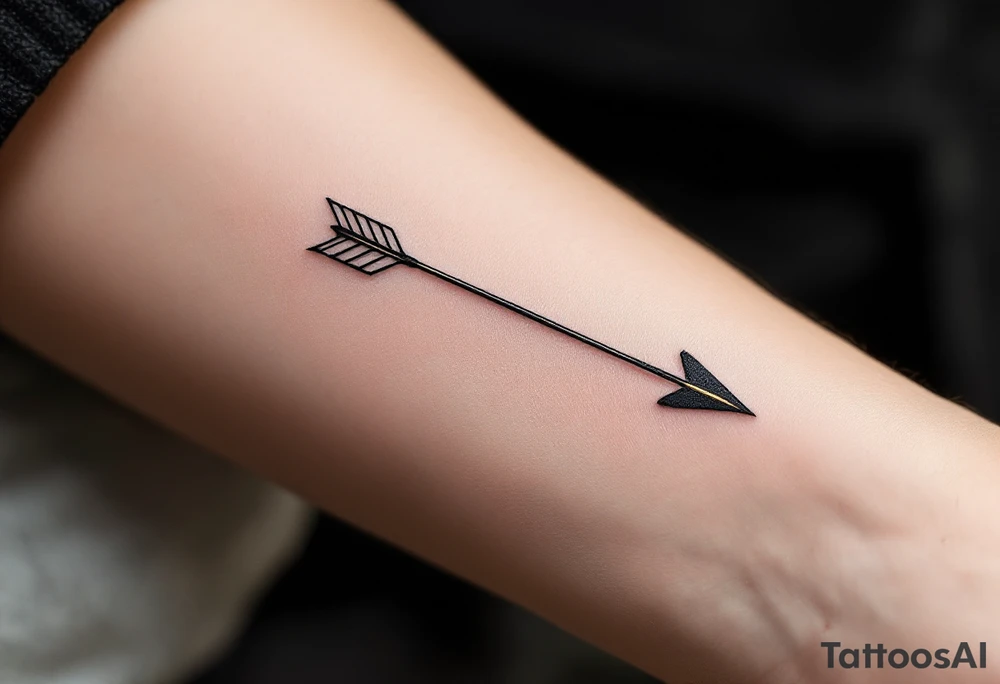 A sleek black ink arrow with a delicate gold accent running along its shaft, symbolizing elegance and direction. tattoo idea
