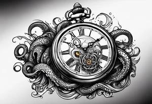 pocket watch attacked by an aggressive octopus tattoo idea