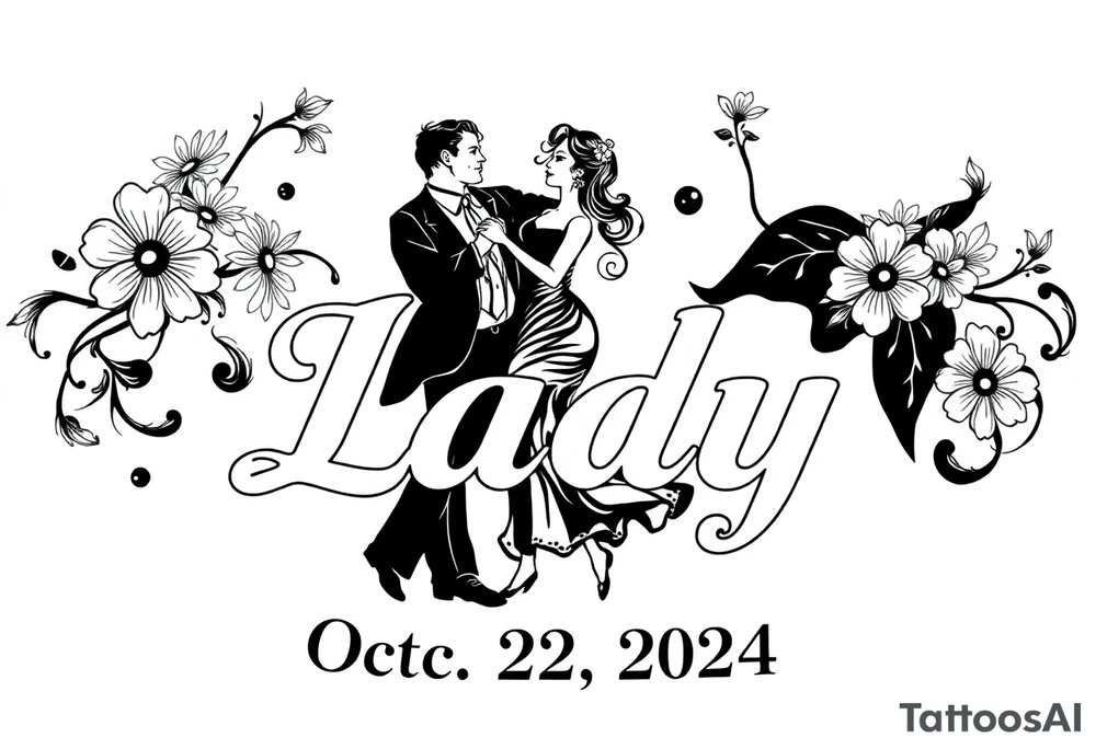 the date October 22, 2024. With the name ‘Lady’. salsa music and dancing elements. tattoo idea