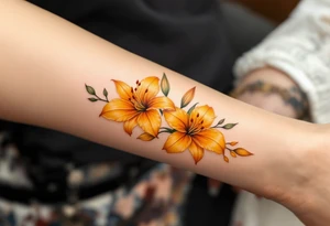 Orange and yellow glowing lilies multiple tattoo idea