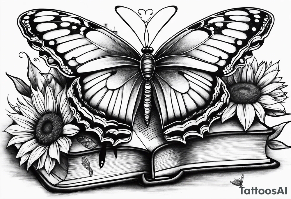 Butterfly, sunflower, book, fly, fish tattoo idea