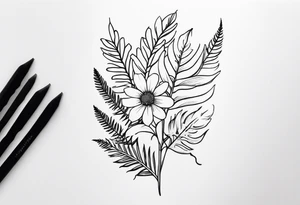 Flower, date, fern tattoo idea