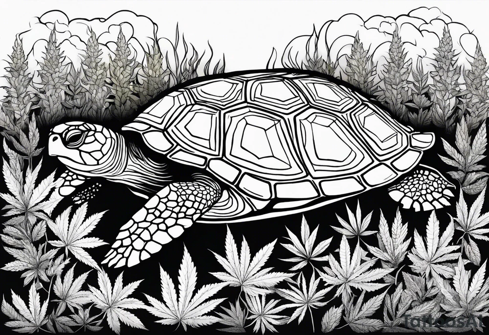 Turtle in marijuana field tattoo idea