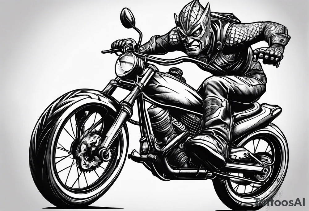 Green goblin riding a full suspension mountain bike tattoo idea