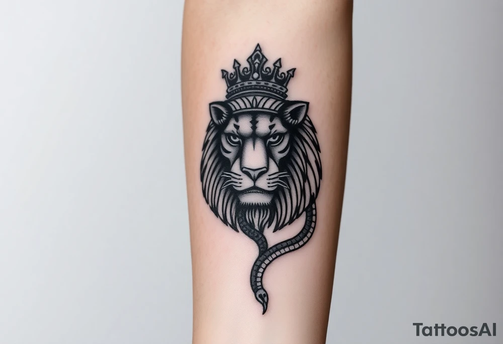 Majestic Lion with Egyptian crown and snake. More detailed tattoo idea