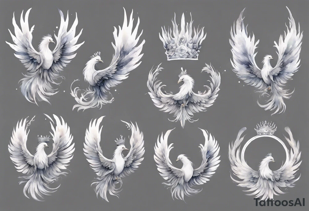 a white phoenix wearing a grey diadem crown tattoo idea a white phoenix wearing a grey diadem crown tattoo idea
