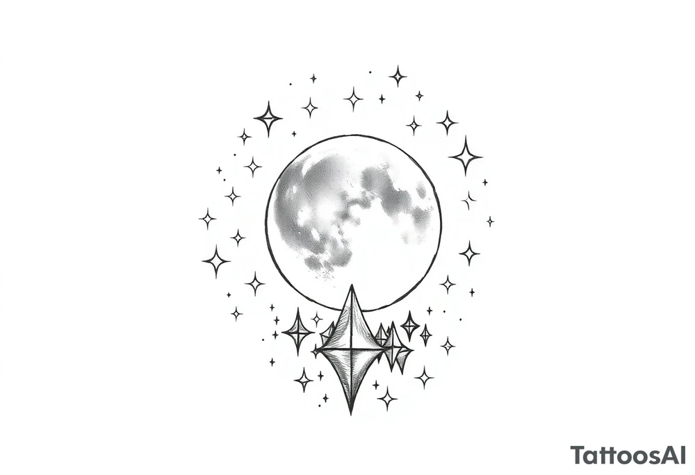 1x10^23 surrounded by cascade of stars and moon tattoo idea