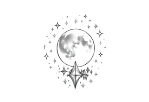 1x10^23 surrounded by cascade of stars and moon tattoo idea