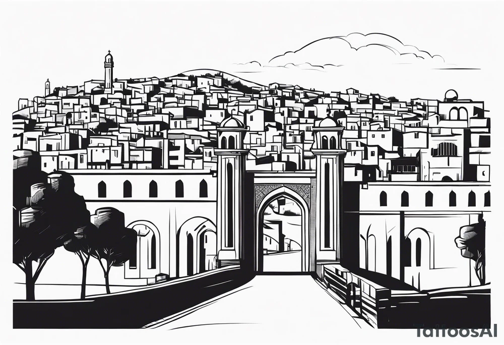 israel town gate vector tattoo idea