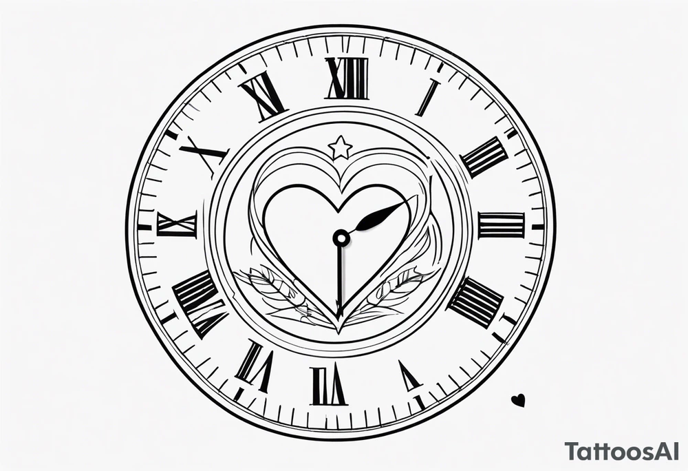 clock with dollar symbol at top position and heart at bottom position tattoo idea