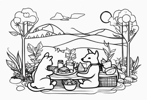 animals having picnic tattoo idea