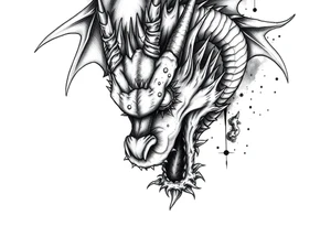 Horror dragon tattoo with cancer on background tattoo idea