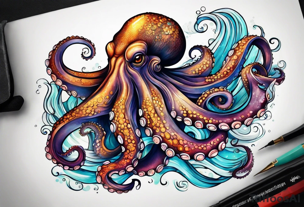Octopus peaceful waves tattoo idea