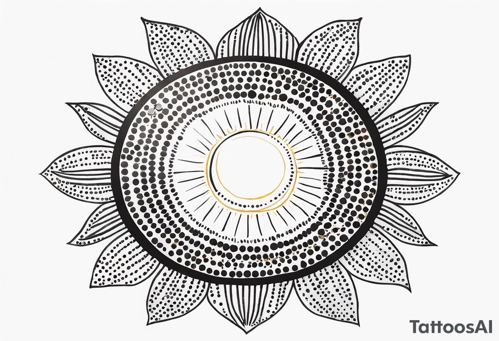 simple sun made of black dots and circles tattoo idea