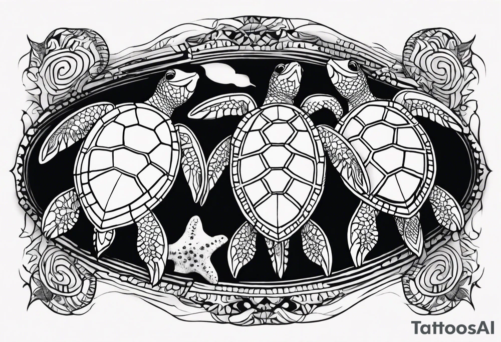 four sea turtles swimming in a row one holds tattoo idea