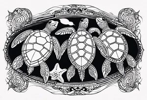 four sea turtles swimming in a row one holds tattoo idea