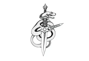 mystical snake coiled around an ancient dagger with jeweled hilt tattoo idea
