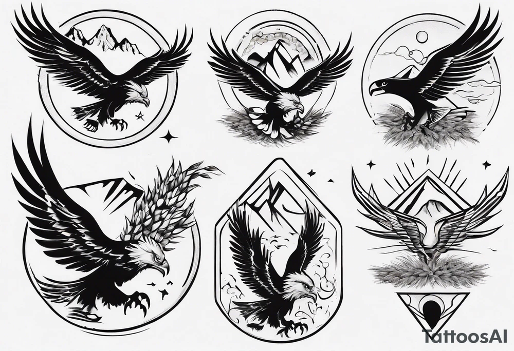 mountains wheat eagle tattoo idea