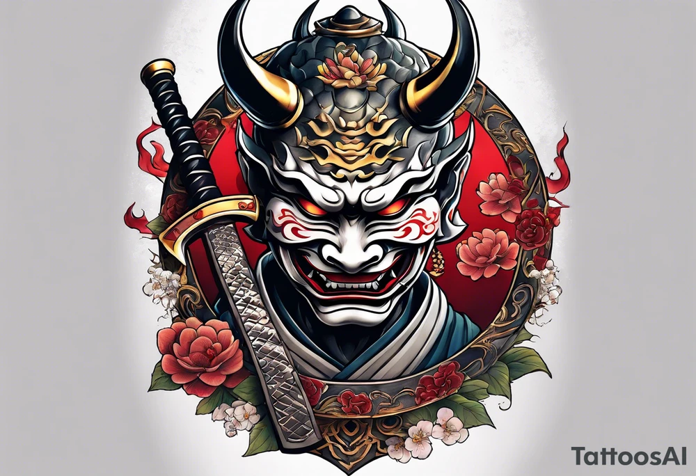 Hannya  holding a katana full tattoo idea