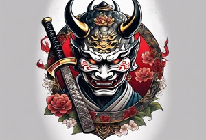 Hannya  holding a katana full tattoo idea