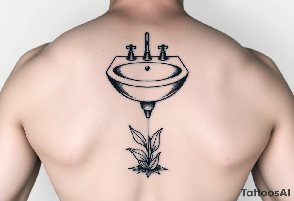 bathroom sink on tile floor with lily coming up out of the floor tattoo idea